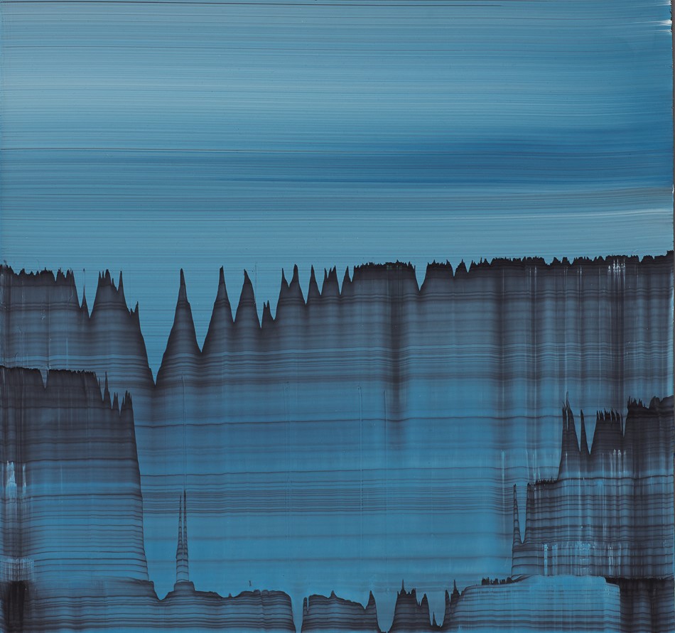 “Blue Magnetic Fields” oil on aluminum, 50×50 cm, 2021