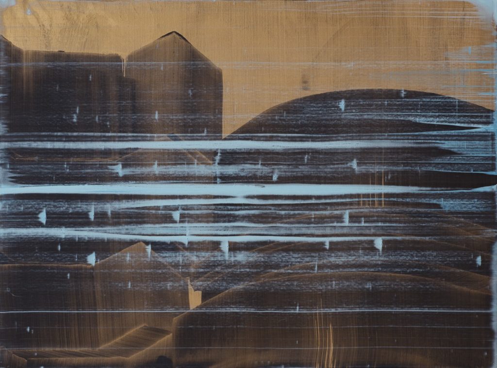 “Missing Bauhaus”, oil and gold dust on linen, 60×80 cm, 2021