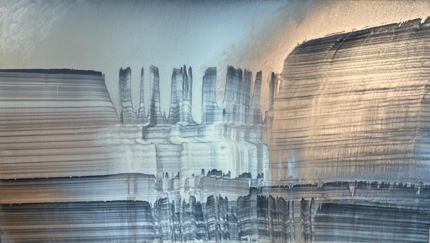 “Sunlight Landscape” Oil and Gold Dust on Linen, 180×100 cm, 2022