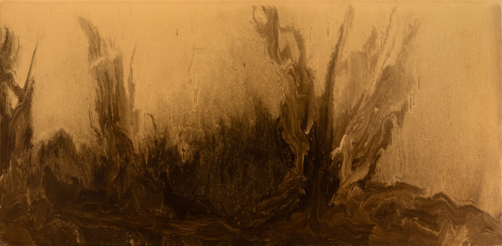 Oil and Gold Dust on Aluminum, 30 x 60 cm, 2026